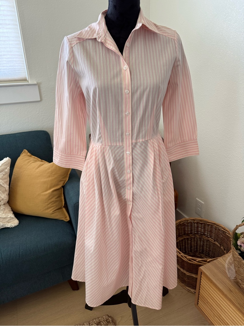 Isaac Mizrahi for Target Pink Stripe Shirt Dress Cotton Fit & Flare Small